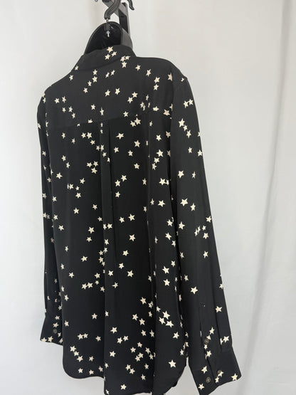 Equipment Silk Black w White Stars Double Breasted Long Sleeve Button Blouse