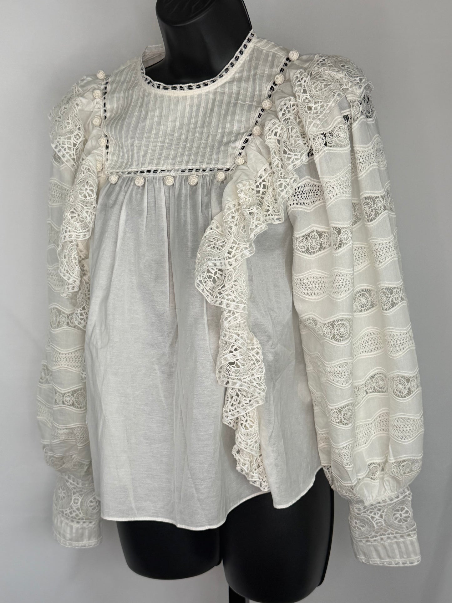 Ulla Johnson White Embroidered Lace Long Sleeve Ruffle Blouse