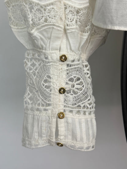 Ulla Johnson White Embroidered Lace Long Sleeve Ruffle Blouse