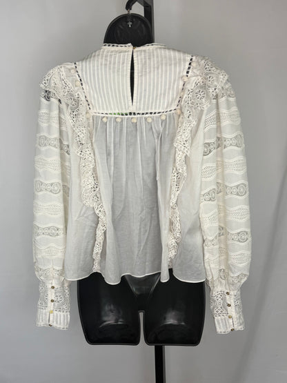 Ulla Johnson White Embroidered Lace Long Sleeve Ruffle Blouse