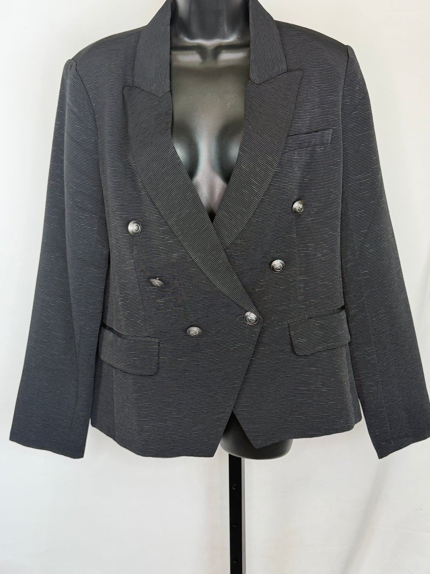 L'agence Black Line Textured Silver Button Blazer