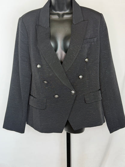 L'agence Black Line Textured Silver Button Blazer