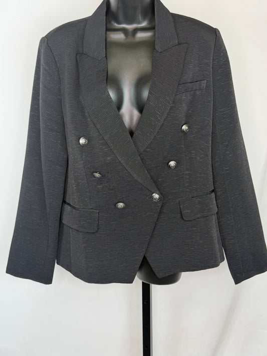 L'agence Black Line Textured Silver Button Blazer