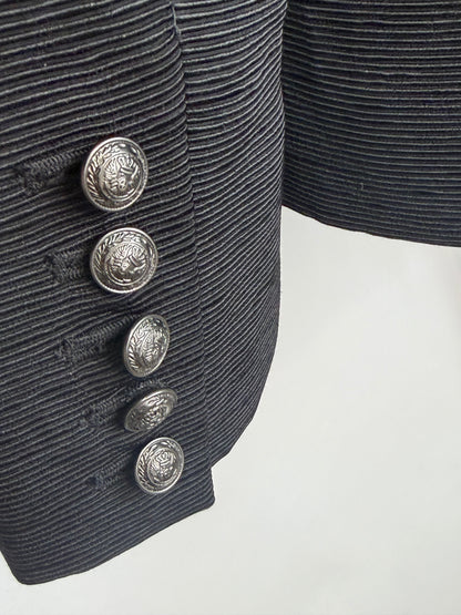 L'agence Black Line Textured Silver Button Blazer
