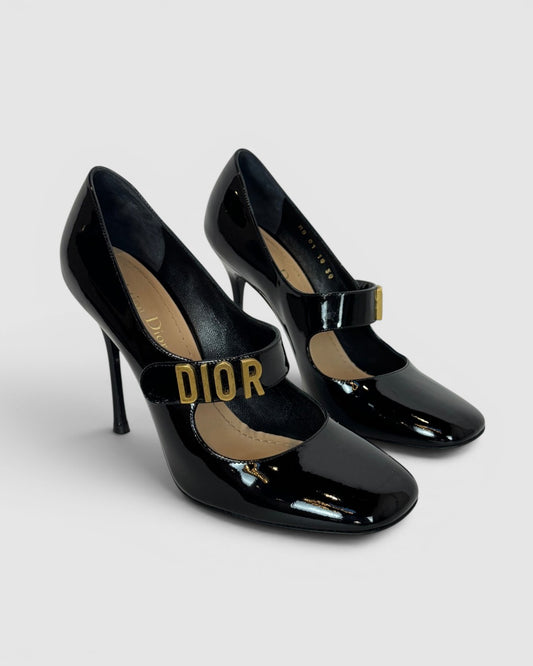 Christian Dior Black Patent Leather Mary Jane Pumps