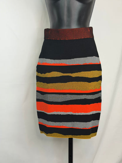 Diane Von Furstenberg Knit Black Orange Yellow Stripe Knee-Length Skirt NWT