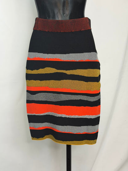 Diane Von Furstenberg Knit Black Orange Yellow Stripe Knee-Length Skirt NWT