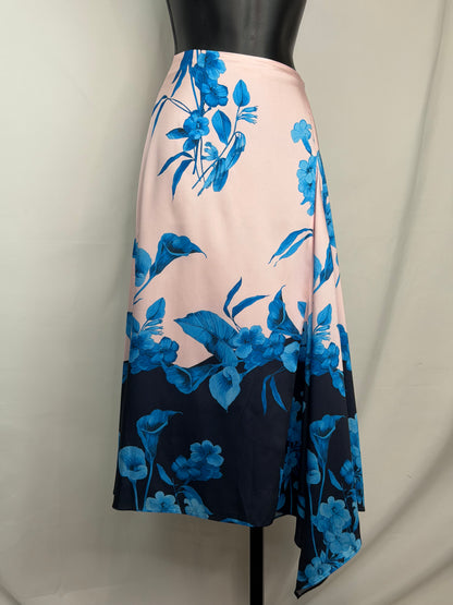 Ted Baker Pink Blue Floral Side Drape Detail Midi Skirt NWT