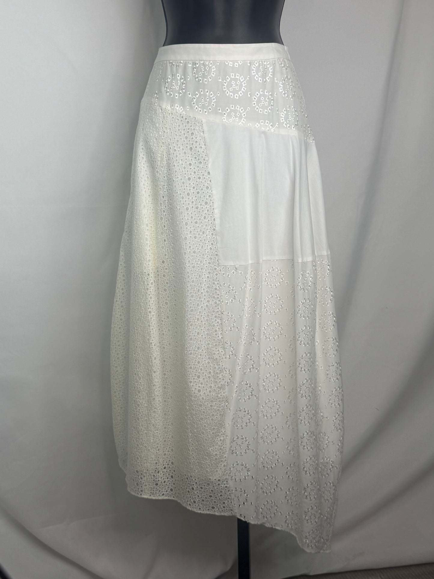 Tibi Silk/Cotton White Eyelet Detail Layered Midi Skirt NWT