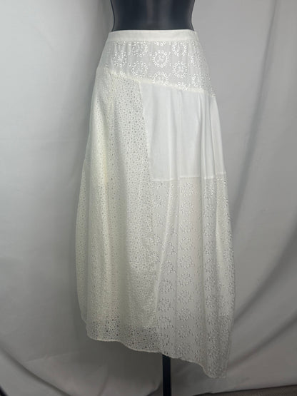 Tibi Silk/Cotton White Eyelet Detail Layered Midi Skirt NWT