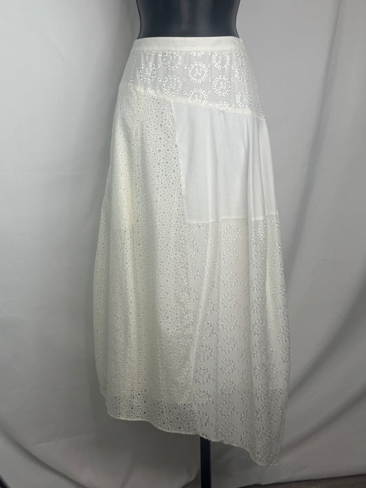 Tibi Silk/Cotton White Eyelet Detail Layered Midi Skirt NWT