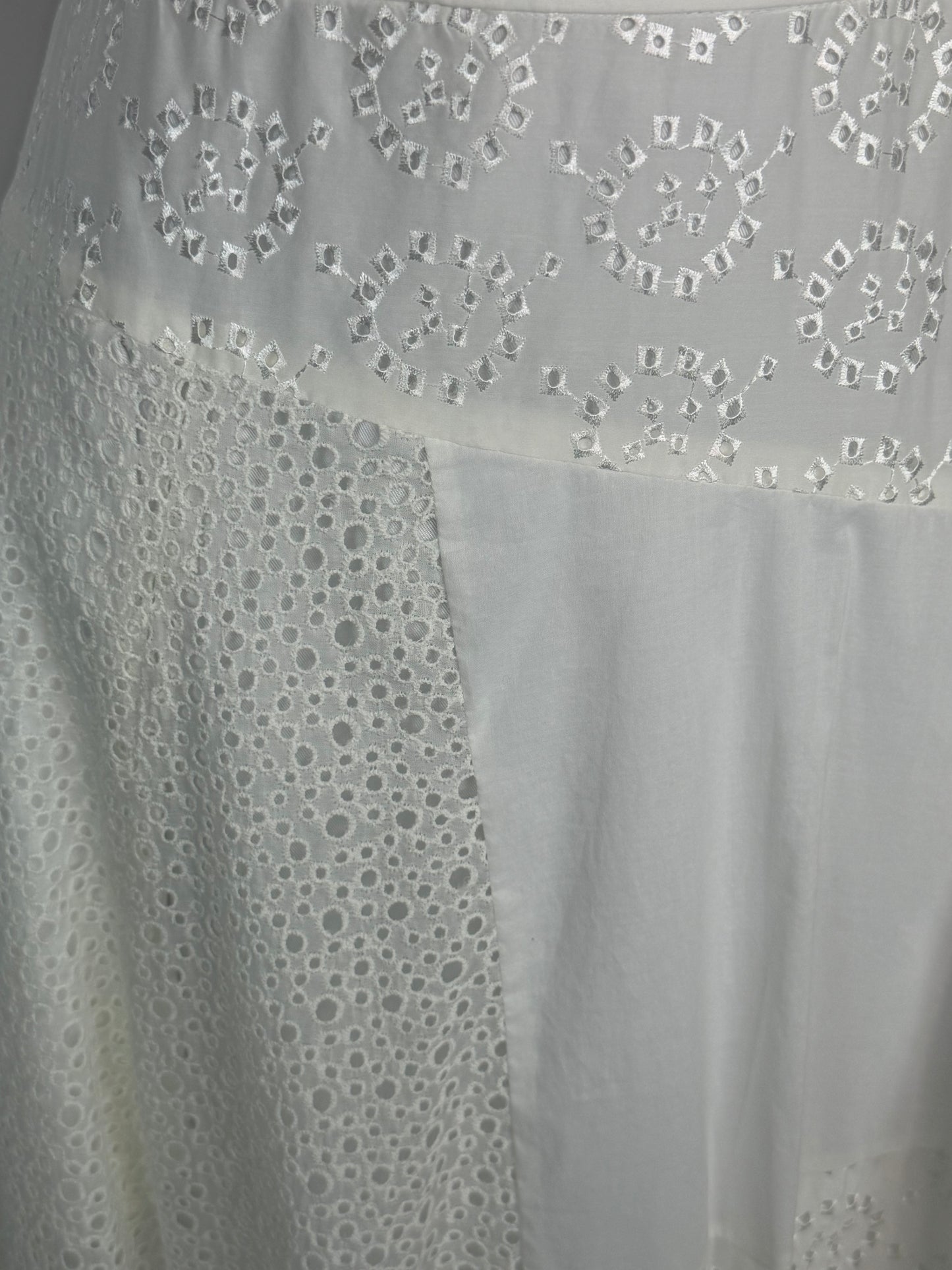 Tibi Silk/Cotton White Eyelet Detail Layered Midi Skirt NWT