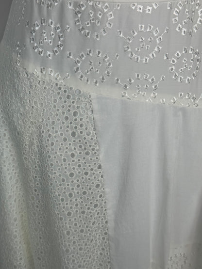 Tibi Silk/Cotton White Eyelet Detail Layered Midi Skirt NWT