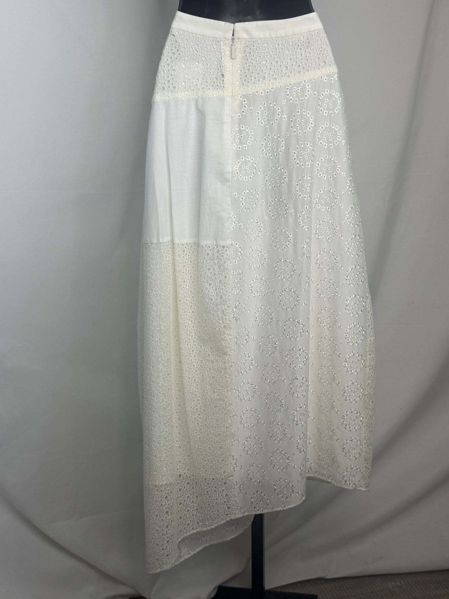 Tibi Silk/Cotton White Eyelet Detail Layered Midi Skirt NWT