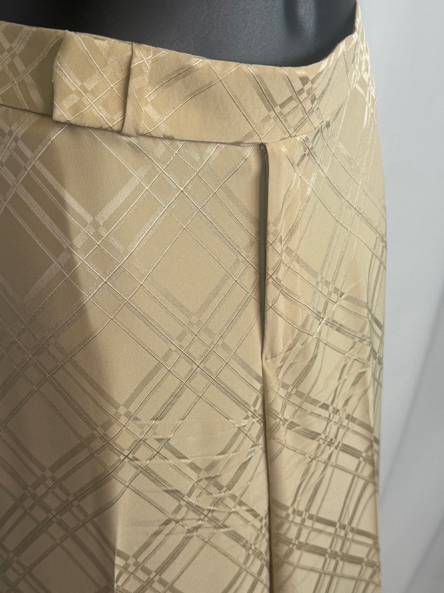 Ralph Lauren Silk Tan Gold Plaid High-Waist Wide Leg Trousers