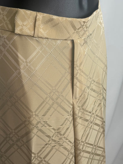 Ralph Lauren Silk Tan Gold Plaid High-Waist Wide Leg Trousers