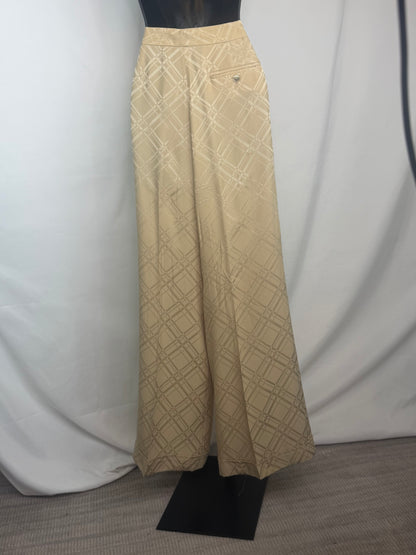 Ralph Lauren Silk Tan Gold Plaid High-Waist Wide Leg Trousers