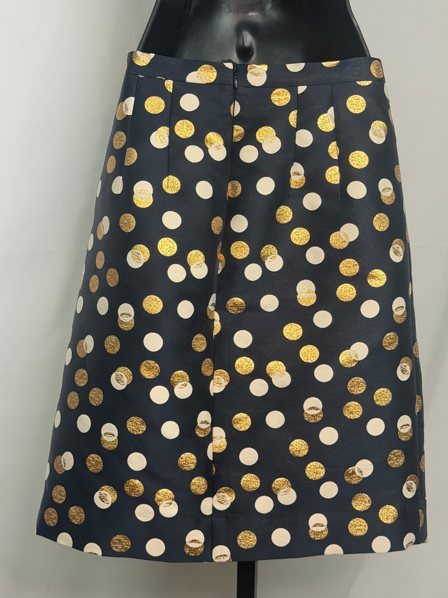 Akris Punto Navy W White Gold Polka Dot Knee-Length Skirt