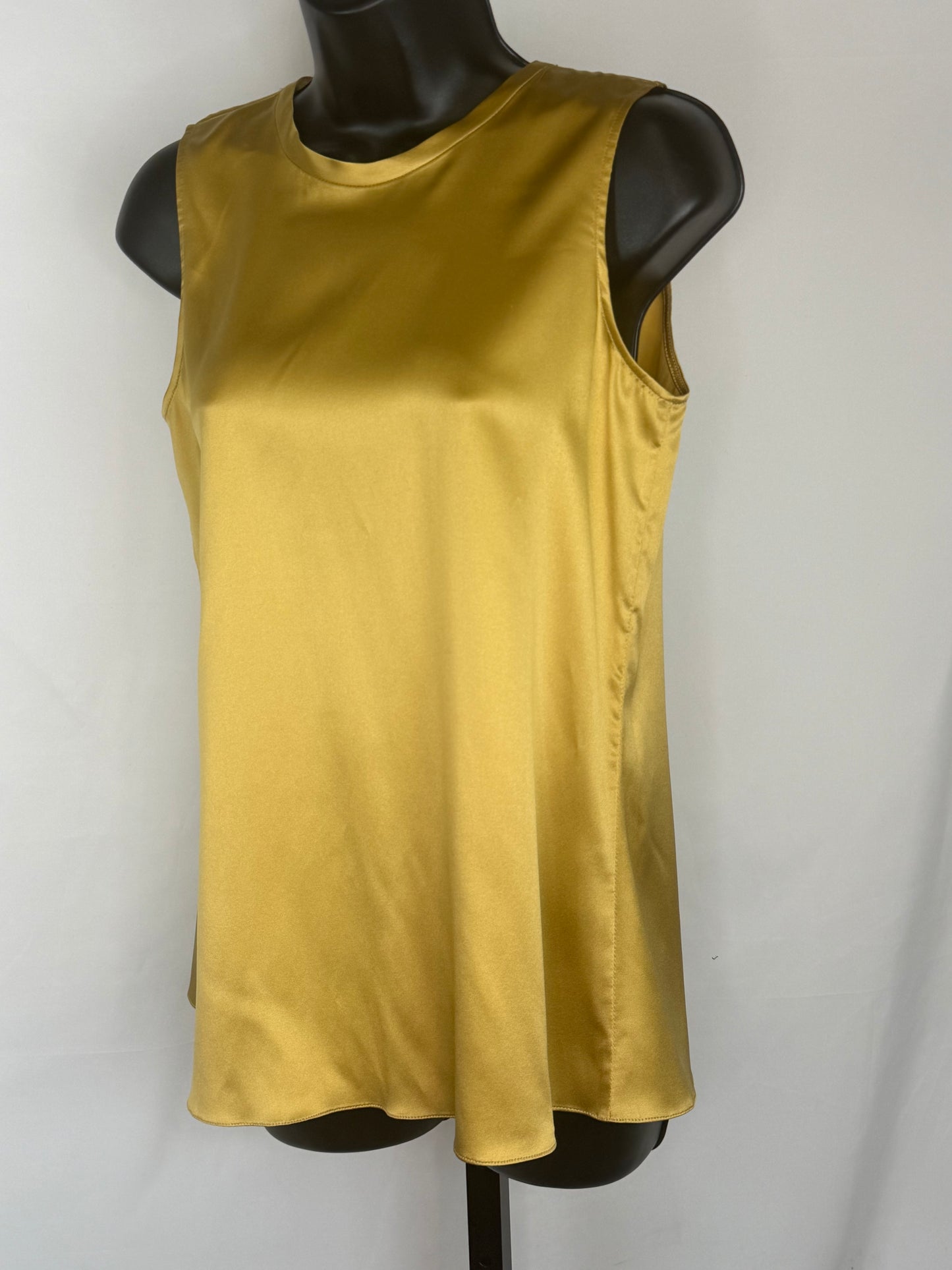 Brunello Cucinelli Gold Sleeveless High Neck Blouse w/ Signature Beading on Back