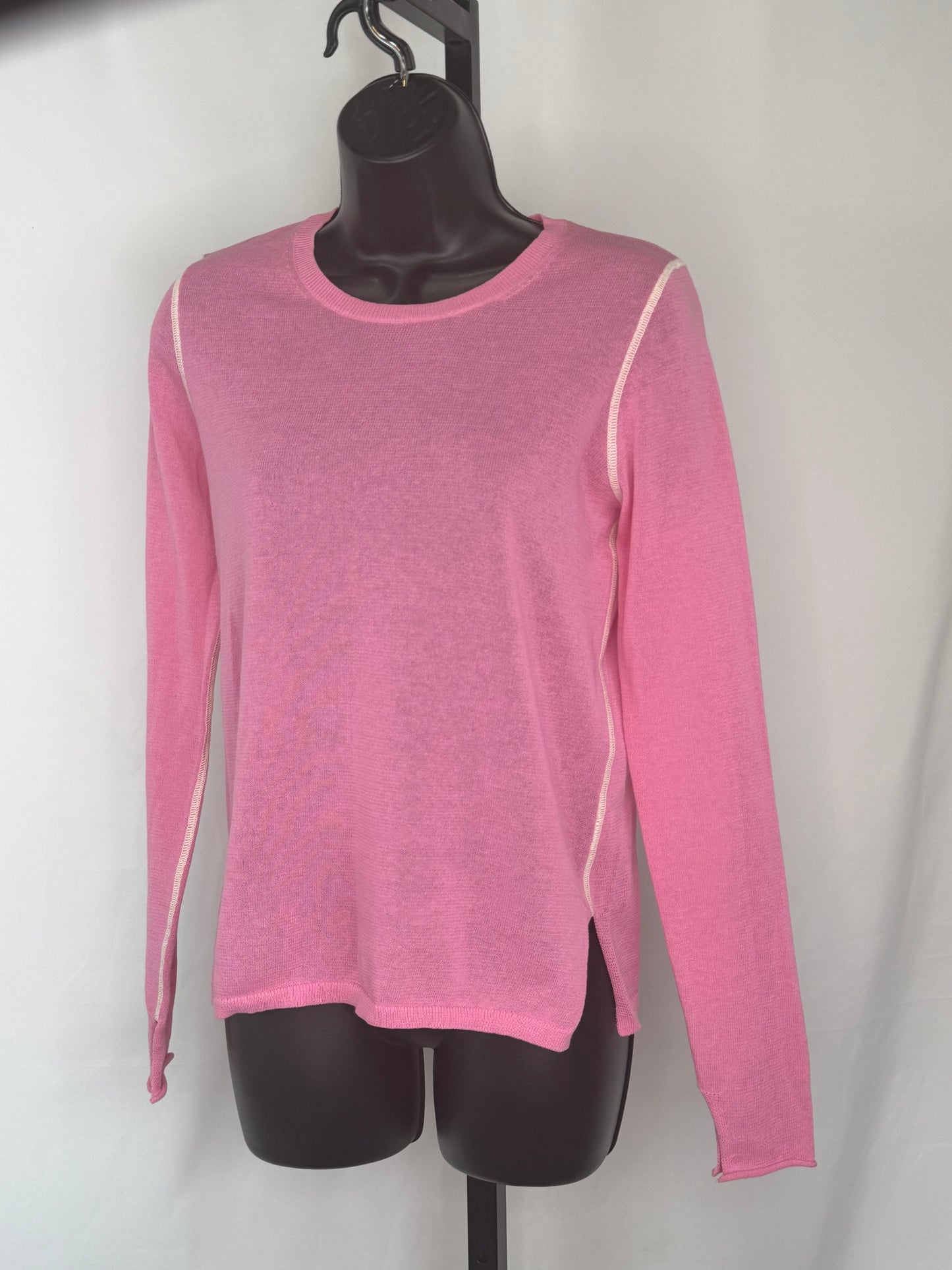 Joseph Pink w White Trim Stitch Long Sleeve Sweater
