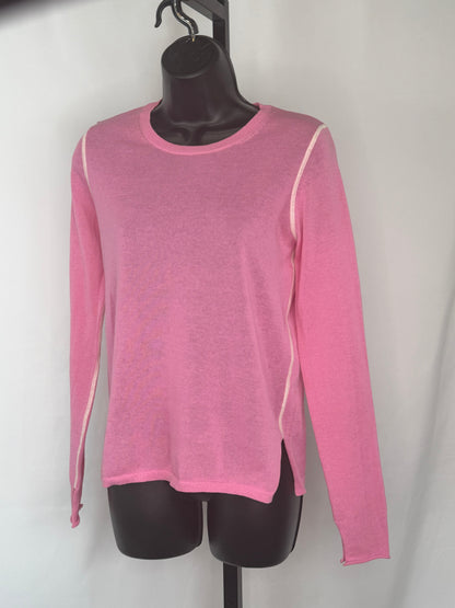Joseph Pink w White Trim Stitch Long Sleeve Sweater