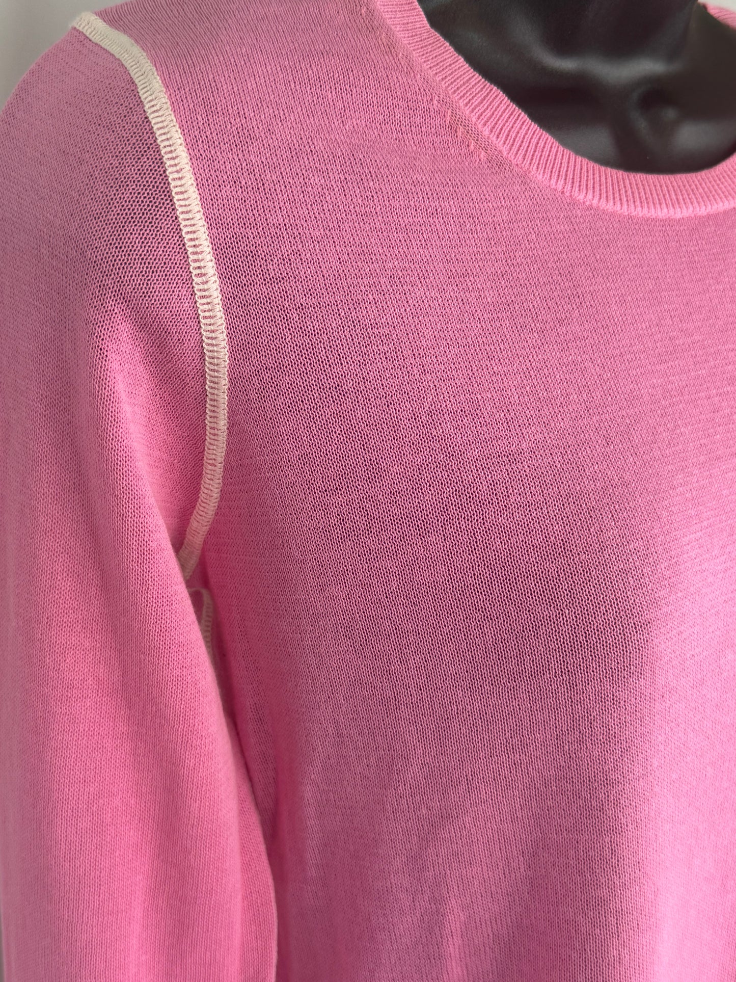 Joseph Pink w White Trim Stitch Long Sleeve Sweater