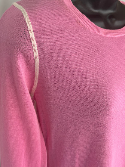 Joseph Pink w White Trim Stitch Long Sleeve Sweater