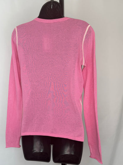Joseph Pink w White Trim Stitch Long Sleeve Sweater