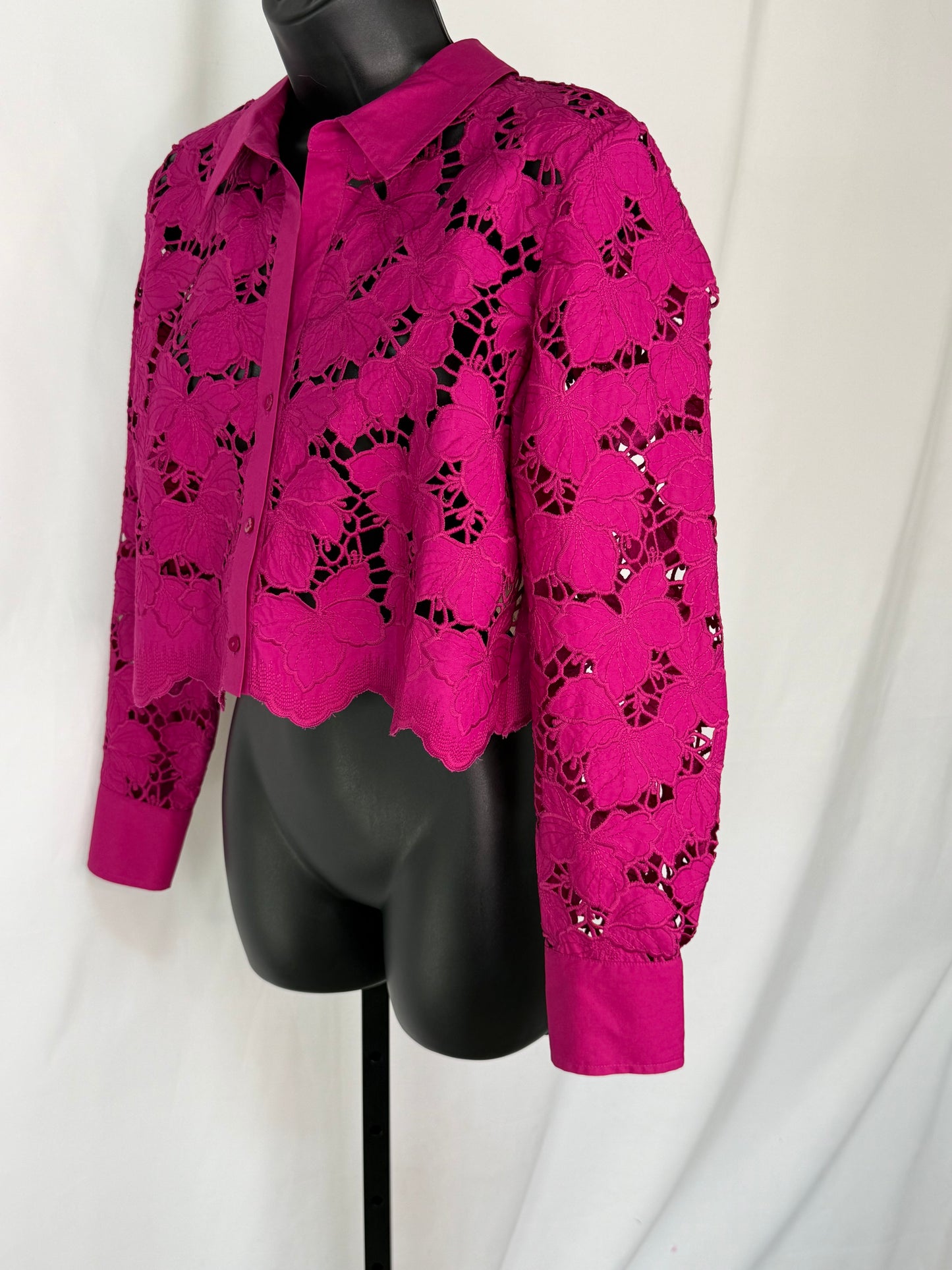 L'agence Pink Floral Detail Long Sleeve Crop Jacket / Top