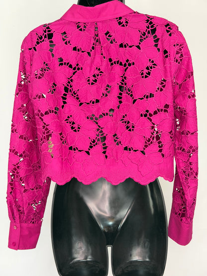 L'agence Pink Floral Detail Long Sleeve Crop Jacket / Top