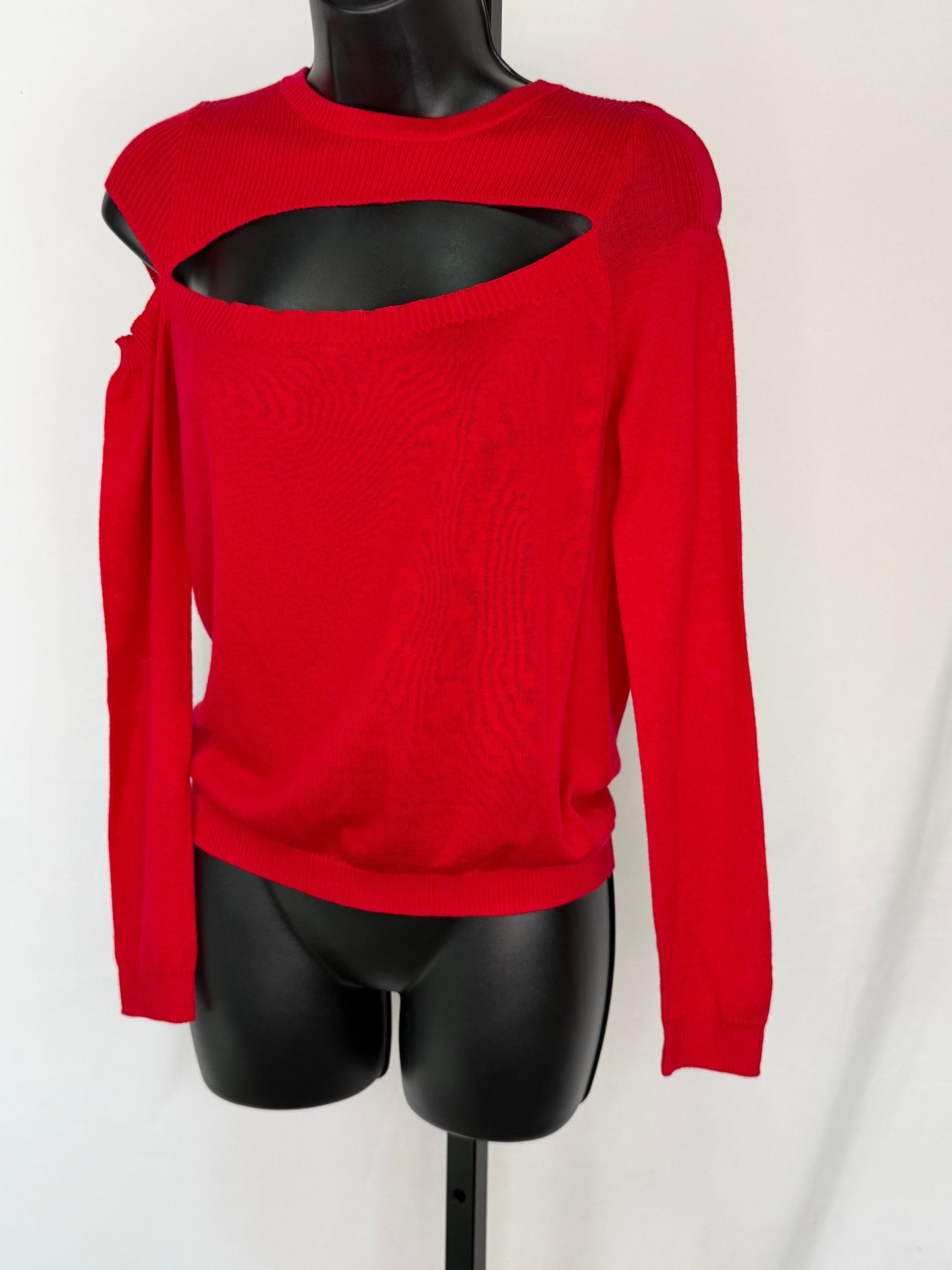 Michelle Mason Wool Red Cut Out on Neck & Shoulder Long Sleeve Sweater NWT