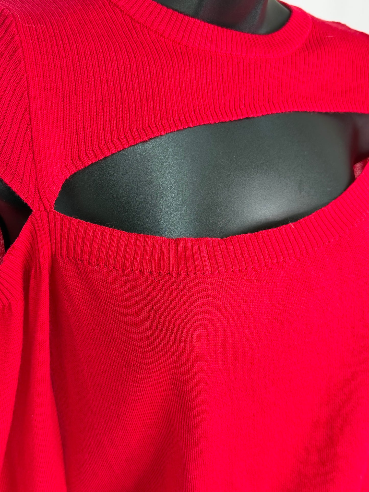 Michelle Mason Wool Red Cut Out on Neck & Shoulder Long Sleeve Sweater NWT