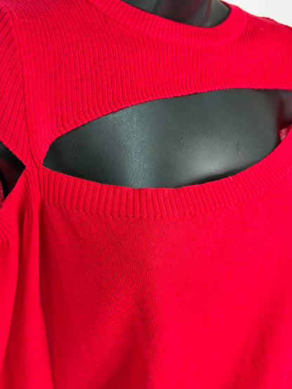 Michelle Mason Wool Red Cut Out on Neck & Shoulder Long Sleeve Sweater NWT