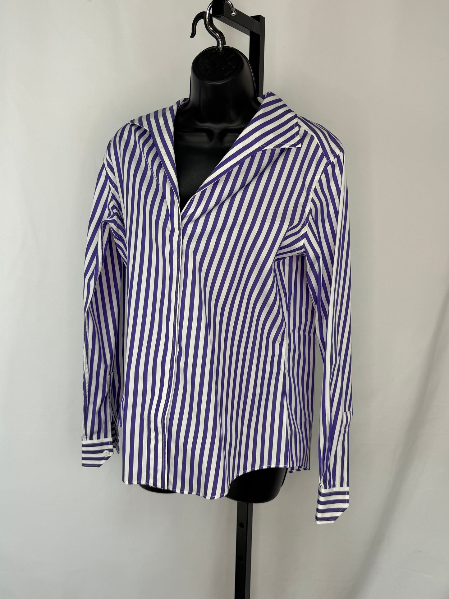 Sarah Alexandra Purple & White Stripe Collared Long Sleeve Button Up Blouse NWT