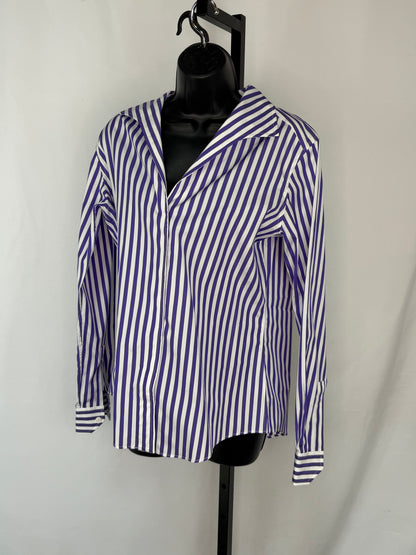 Sarah Alexandra Purple & White Stripe Collared Long Sleeve Button Up Blouse NWT