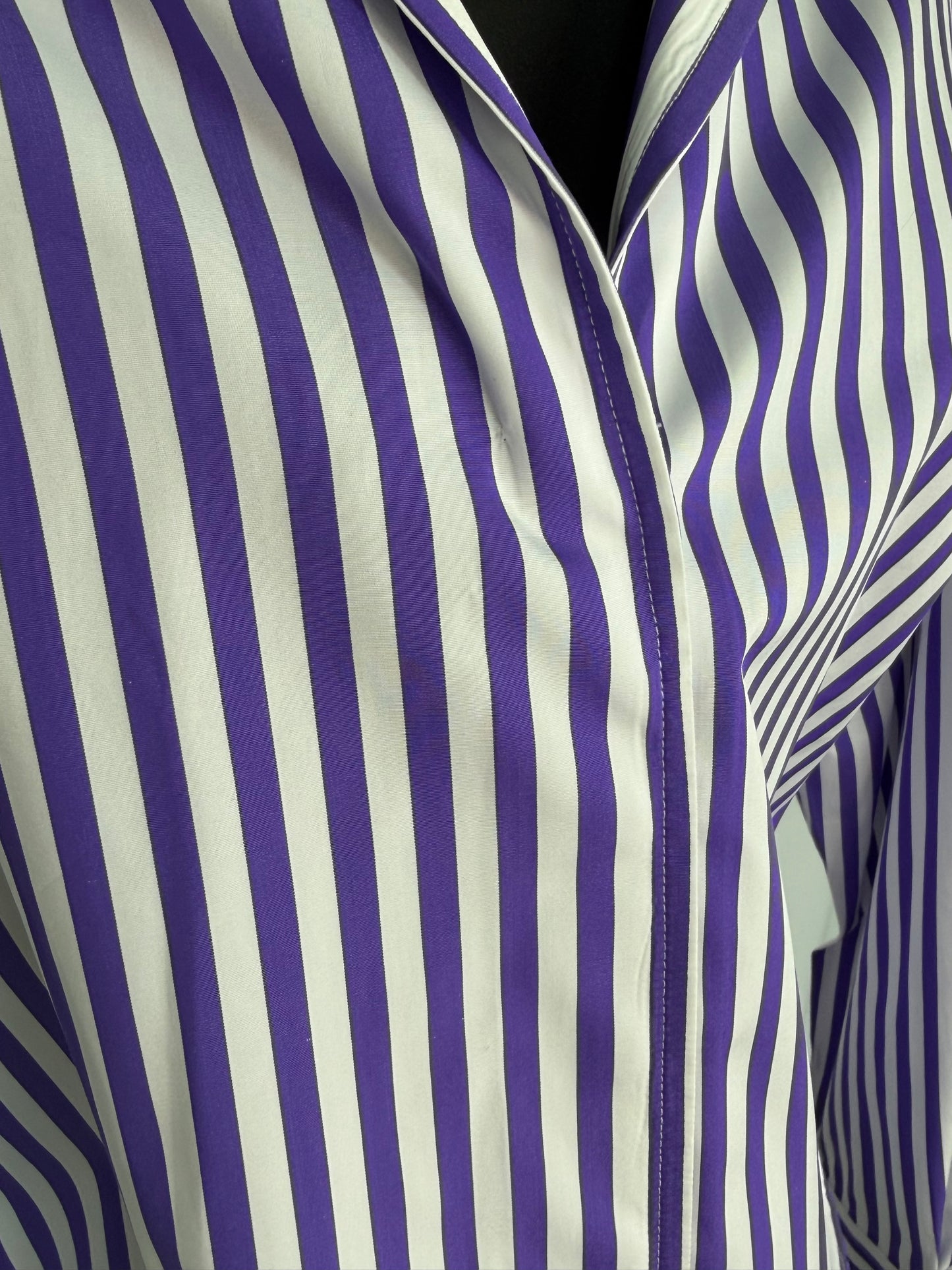 Sarah Alexandra Purple & White Stripe Collared Long Sleeve Button Up Blouse NWT