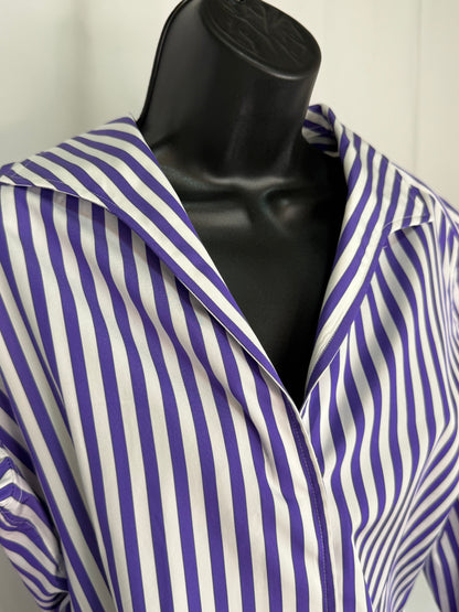 Sarah Alexandra Purple & White Stripe Collared Long Sleeve Button Up Blouse NWT