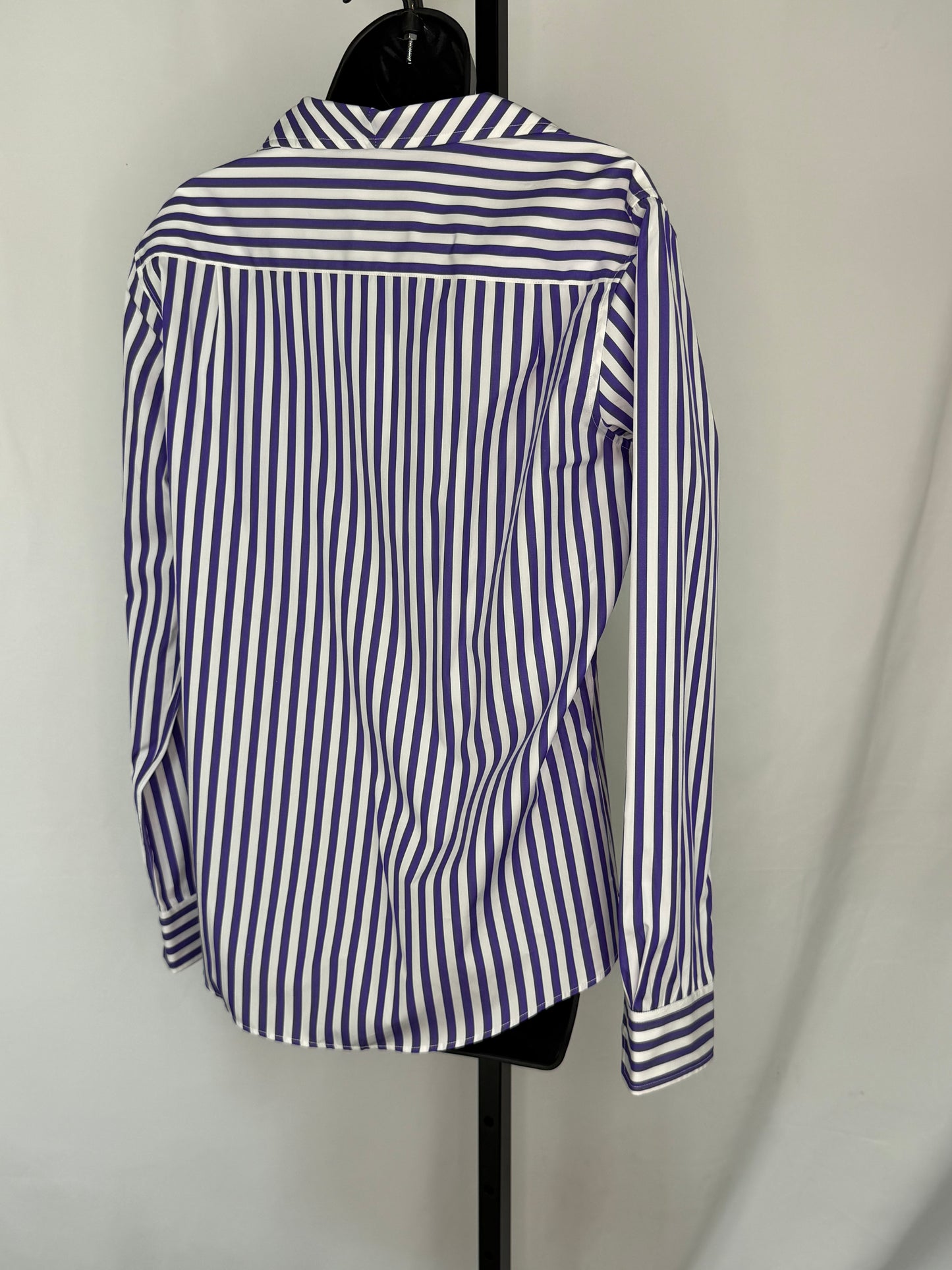Sarah Alexandra Purple & White Stripe Collared Long Sleeve Button Up Blouse NWT