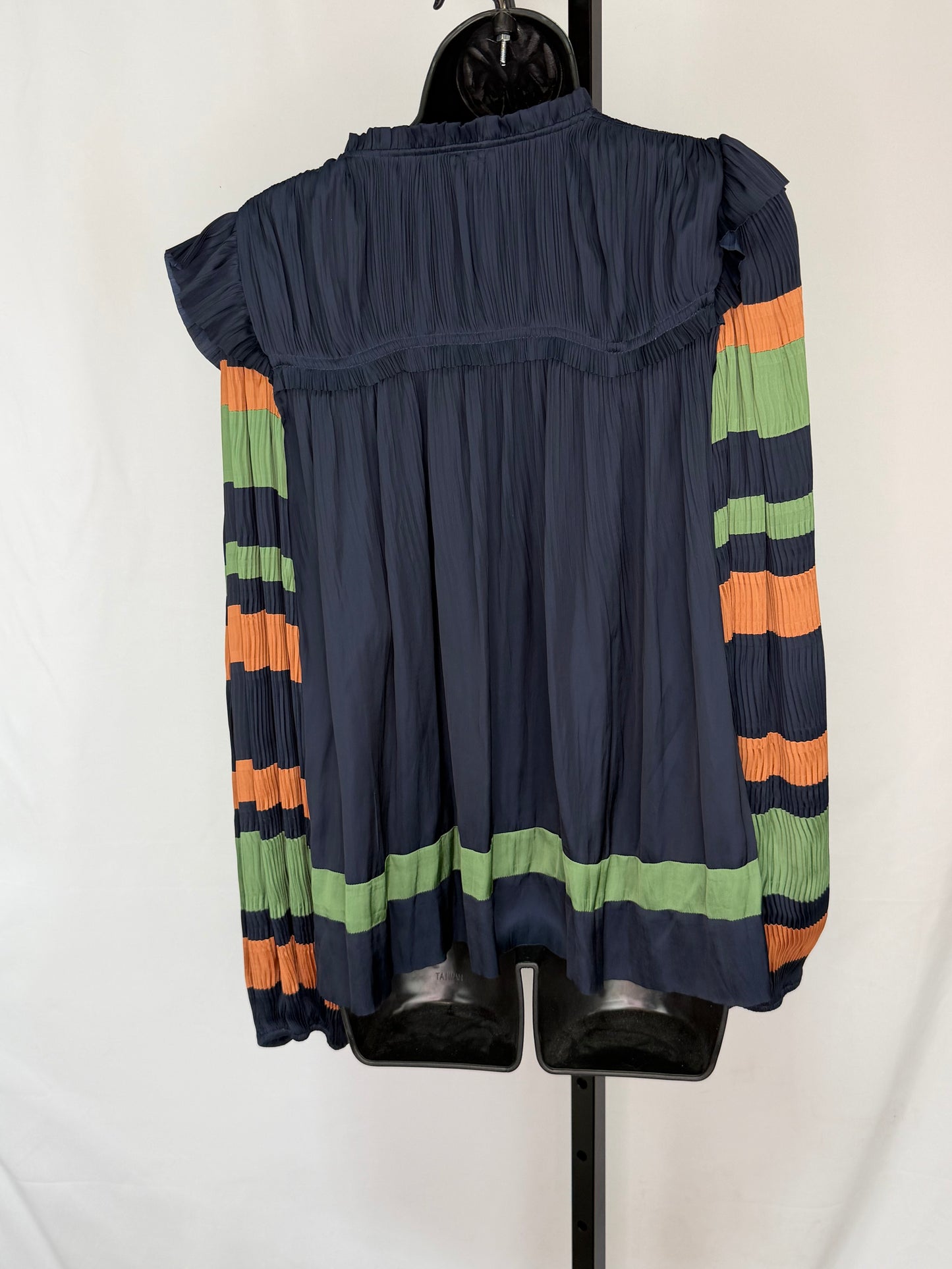 Ulla Johnson Silk Navy/Orange/Green Puff Long Sleeve Blouse