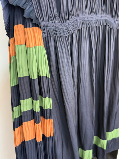 Ulla Johnson Silk Navy/Orange/Green Puff Long Sleeve Blouse