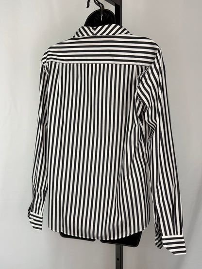 Sarah Alexandra Black & White Stripe Collared Long Sleeve Button Up Blouse NWT