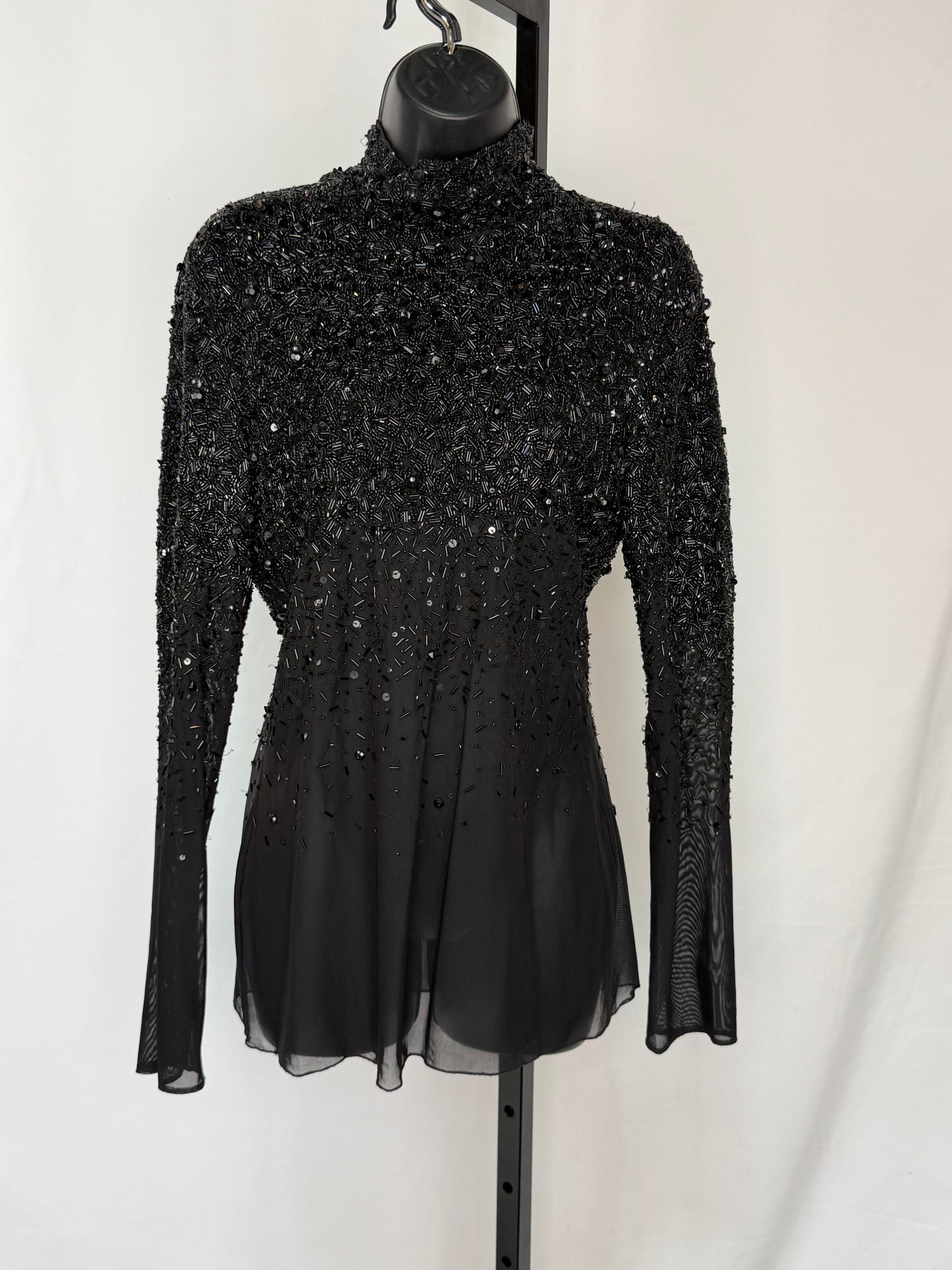 Mark + James By Badgley Mischka Black Multi Beaded Crop Neck Top