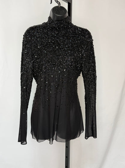 Mark + James By Badgley Mischka Black Multi Beaded Crop Neck Top