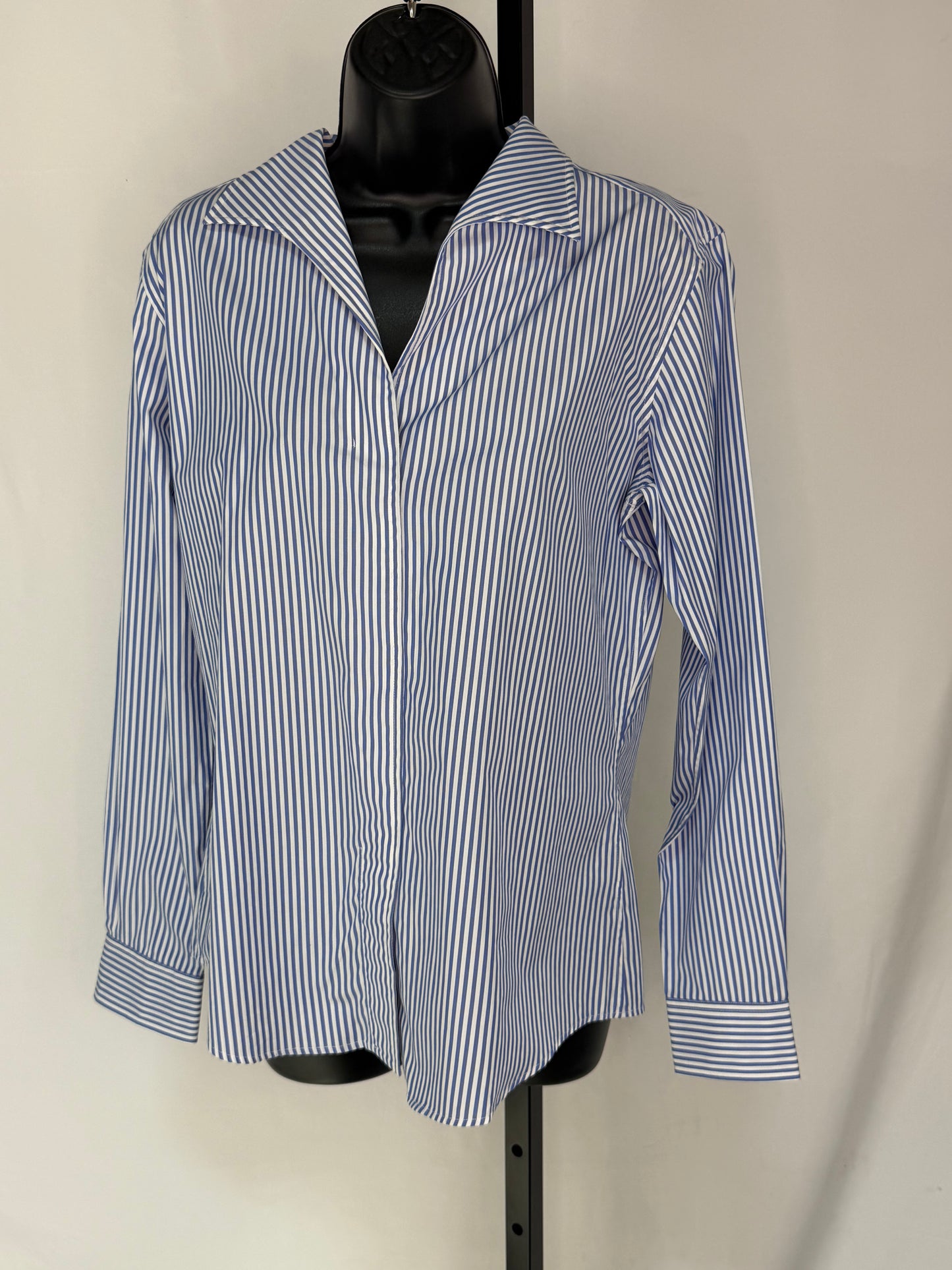 Sarah Alexandra Blue & White Stripe Collared Long Sleeve Button Up Blouse NWT