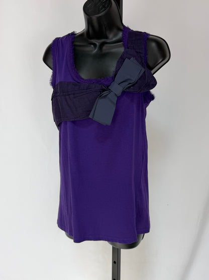 Lanvin Purple Pleated Black Bow Detail Tank Top