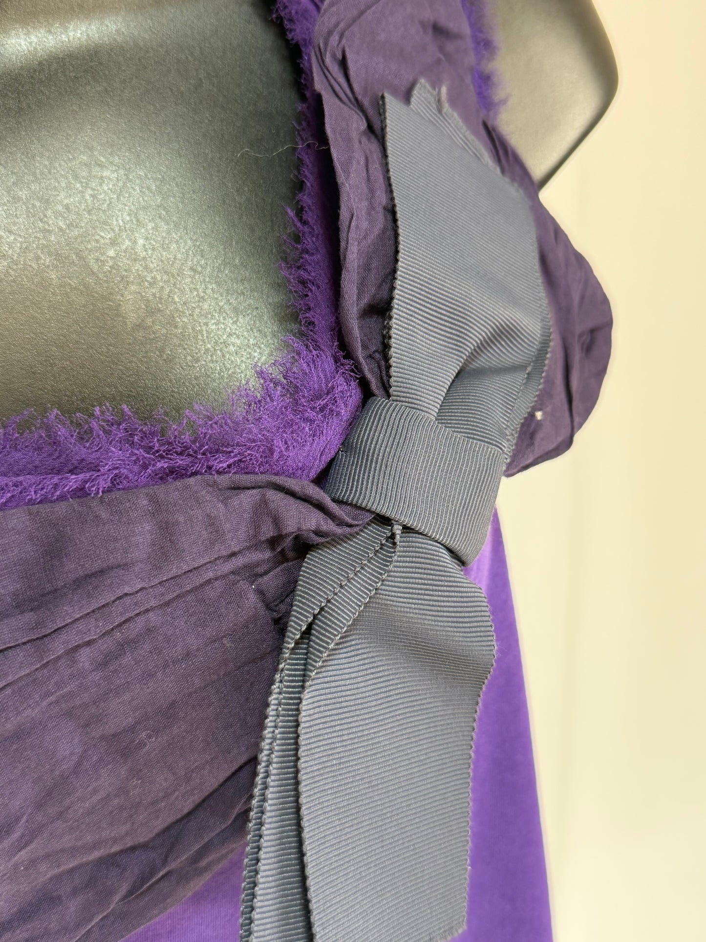 Lanvin Purple Pleated Black Bow Detail Tank Top