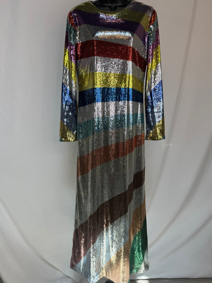 La DoubleJ Multicolor Sequin Stripe Long Sleeve Midi Dress