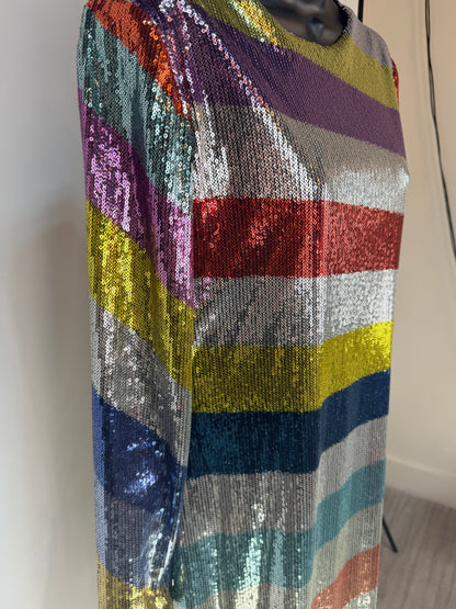 La DoubleJ Multicolor Sequin Stripe Long Sleeve Midi Dress