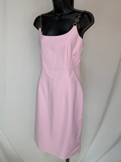 Versace Light Pink Knee Length Dress w/ Logo Chain Straps