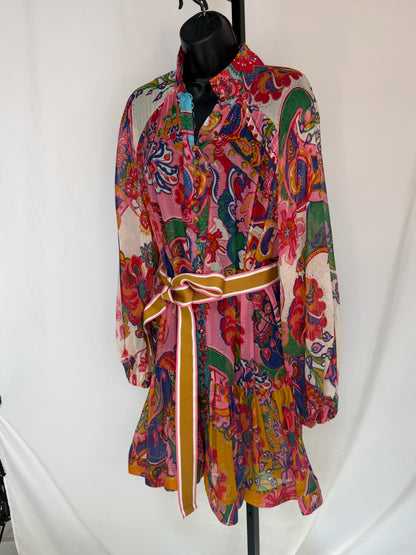 Zimmerman Multicolor Paisley Long Sleeve Button Knee-Length Dress NWT